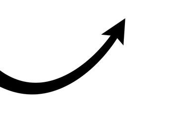 Black arrow curving upwards, isolated on transparent background