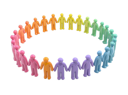 Colorful figures holding hands in a circle (1)
