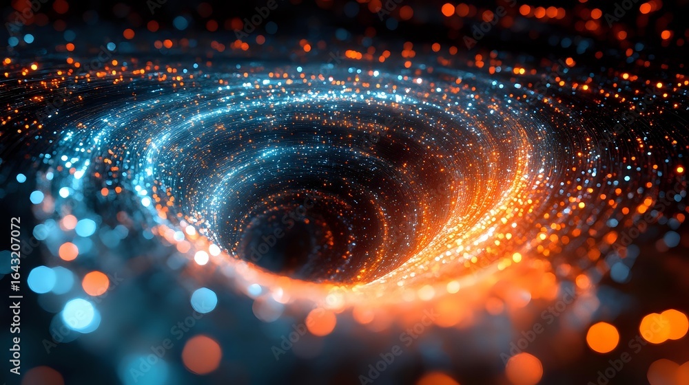 Aufkleber glowing spiral vortex of blue and orange light particles against dark background creates mesmerizing