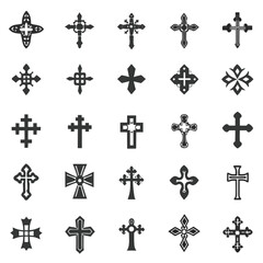 A seamless Celtic cross pattern vector set with religious symbols and silhouette designs