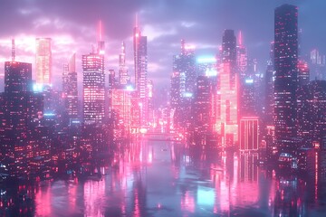 Fototapeta premium Neon pink and blue towers high resolution picture
