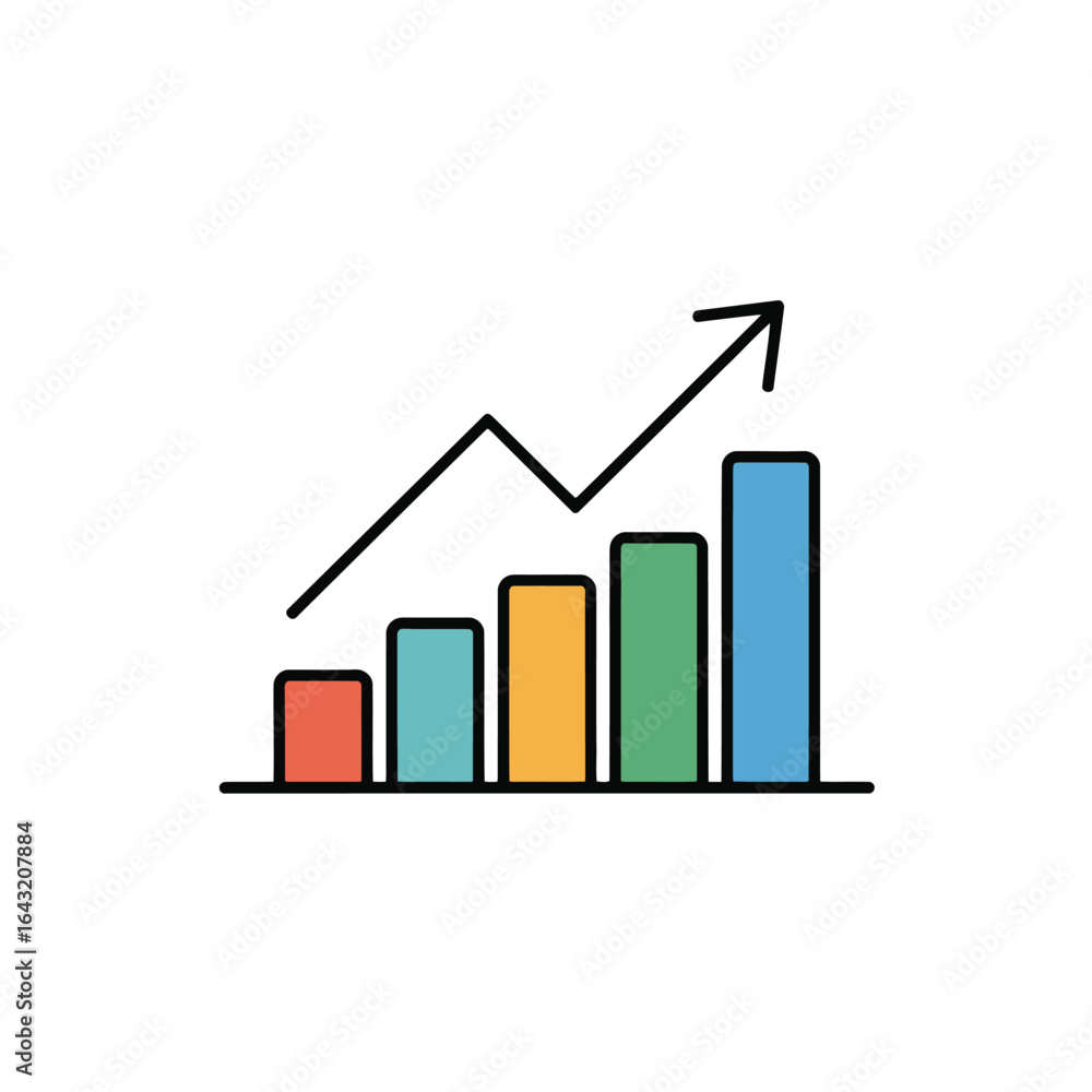 Poster growing business concept with an increasing bar graph and arrow