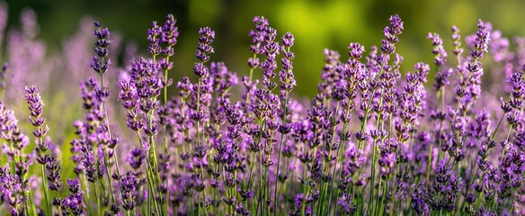 Naklejka premium The Vibrant Lavender Field in Full Bloom Under a Clear Blue Sky.