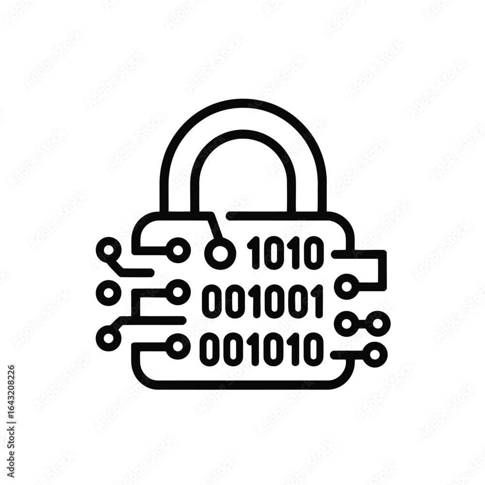 Poster cybersecurity digital padlock with binary code represents data protection and secure communication s