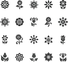 Vector seamless pattern set with winter floral icons and black silhouette ornaments