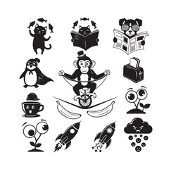 Fototapeta premium funny Animal cartoon Silhouette Bundle logo design