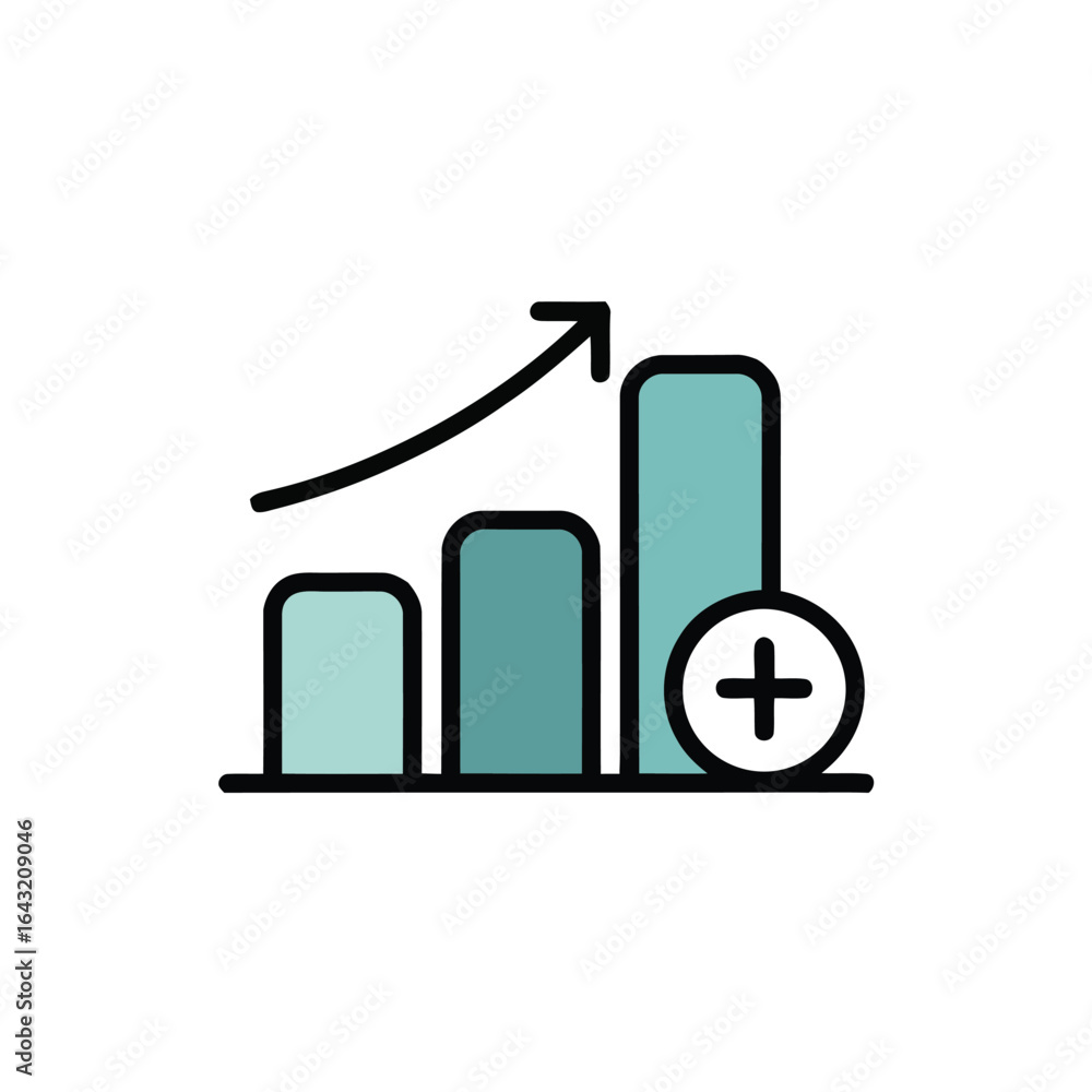 Aufkleber colorful bar graph displaying growth with an addition icon suggesting further increase or expansion