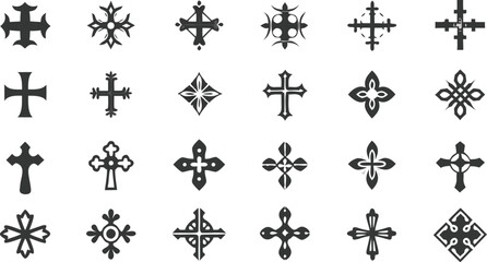 Gold Celtic ornamental cross seamless vector pattern with vintage religious symbols