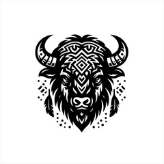 Fototapeta premium Stylized bison head with native american inspired patterns and feathers
