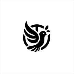 Obraz premium Stylized black dove with olive branch inside a circle logo