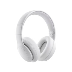 Sleek white wireless headphones floating against an isolated transparent digital space ready for