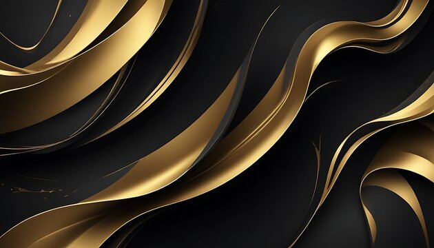 Elegant black background with flowing golden ribbon accents, a modern aesthetic - Powered by Adobe