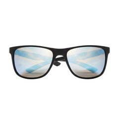 Fototapeta premium Stylish black framed sunglasses with reflective blue lenses, isolated on transparent background
