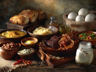 Hearty Rustic Meal, Stews, Bread & Eggs