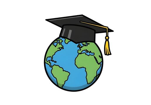 Cartoon globe with graduation cap 