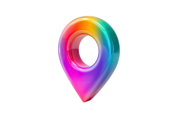 Colorful, glossy map marker on black