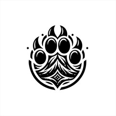 Naklejka premium Tribal bear paw print with sharp claws and decorative elements
