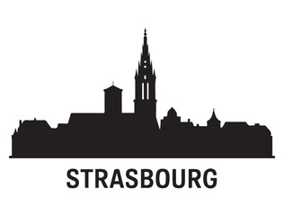 Fototapeta premium Strasbourg skyline silhouette. Vector illustration. Vector black silhouette. with white background.