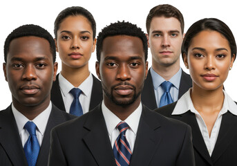 Diverse business team of professionals in suits, isolated on transparent background