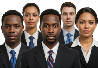 Diverse business team of professionals in suits, isolated on transparent background