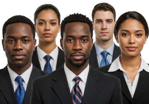 Diverse business team of professionals in suits, isolated on transparent background