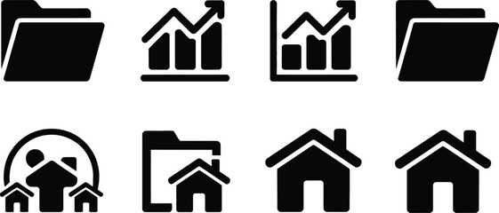 Real estate agent with data and folders silhouette design