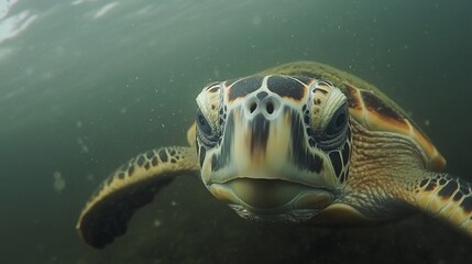 Sea turtle portrait underwater, a magnificent sea creature close-up