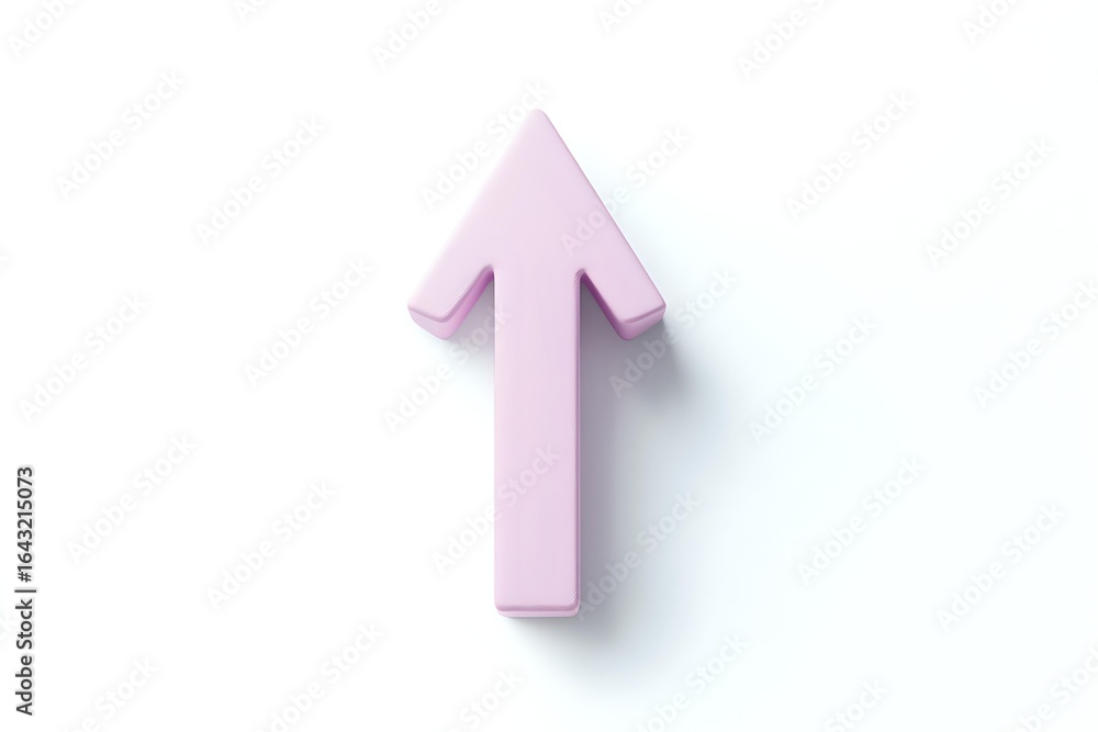 Poster pink upward pointing arrow symbol on white background with soft shadow, isolated design element for 
