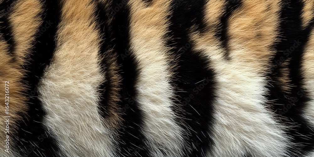 Poster close up macro shot of natural tiger fur texture showing distinctive black and orange stripes with w