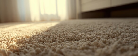 The cozy carpet bathed in warm sunlight creates a peaceful ambiance.