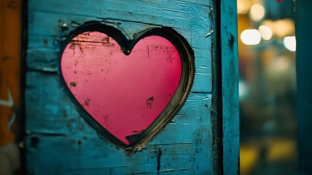 A pink heart cut-out on a mirror shows good physical and mental health, and symbolizes love and heart health.
