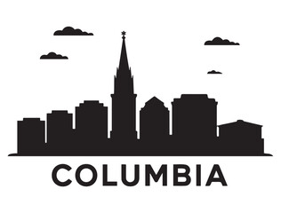 Fototapeta premium Columbia skyline silhouette. Landscape Columbia, South Carolina. Vector illustration. Vector black silhouette. with white background.