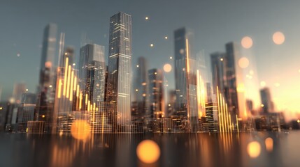 Abstract Cityscape with Financial Graph Overlay: Modern Business and Investment Concept