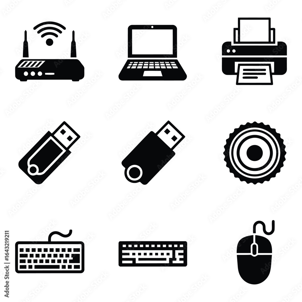 Poster art of technology and computer icons isolated on white background