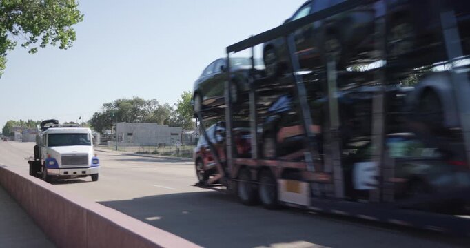 Car Carrier Trailer Driving By
