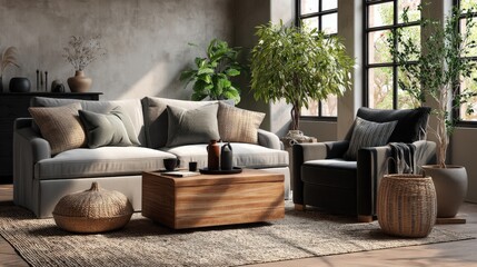 Modern Living Room with Plants