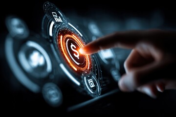 Dollar Sign on Futuristic Touchscreen: Financial Technology and Digital Currency Concept
