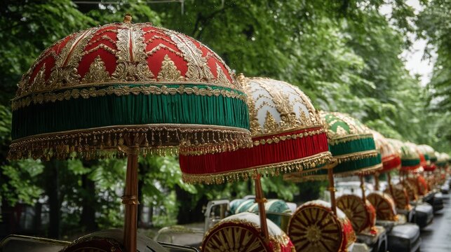 Traditional Decorative Umbrellas (Olakkuda) for Onam Festival Celebration Photo.