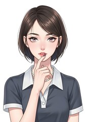 アニメ女性ホートレートショートヘアの美しい女性のイラスト