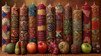 Fototapeta premium Artisan candle collection artisan market photography warm atmosphere close-up decorative elements