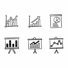 Hand drawn business charts and graphs isolated on white background for presentation, report, and analysis