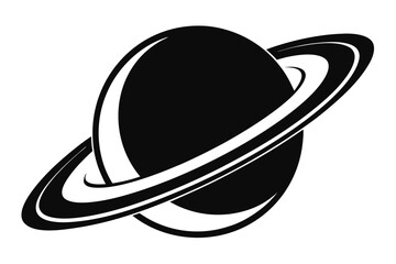 Isolated black planet features distinctive rings surrounding a celestial sphere creating an intriguing design