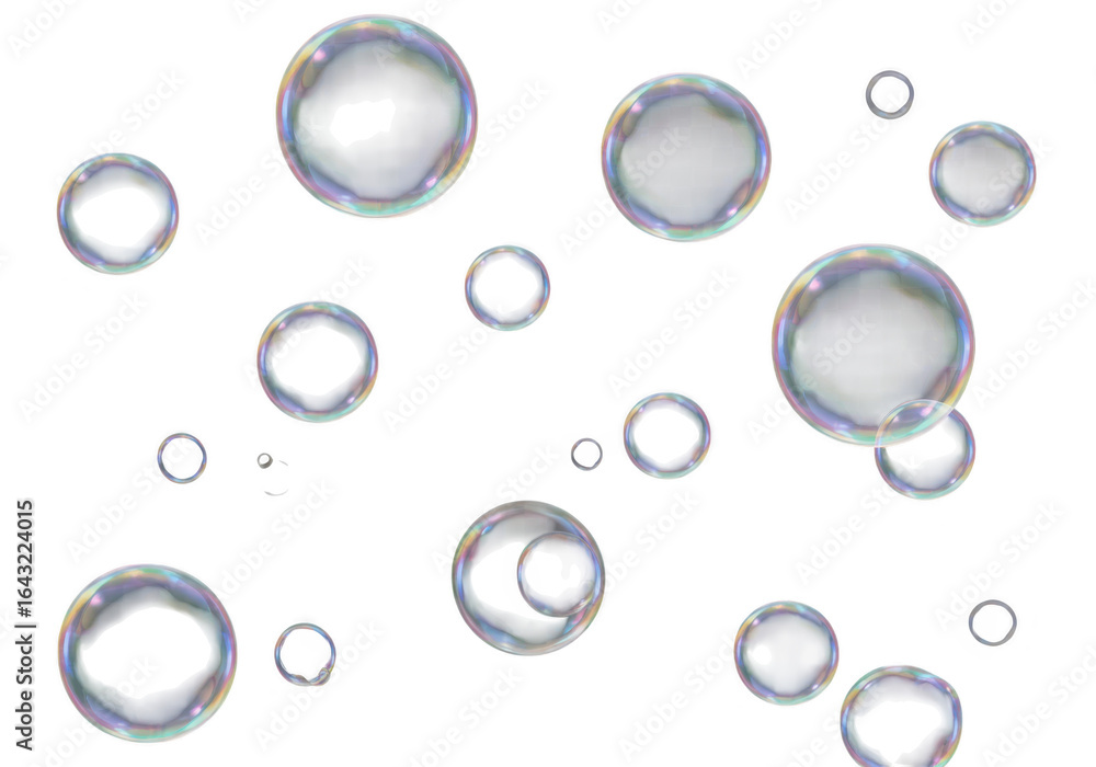 Poster many transparent bubbles floating isolated on transparent background