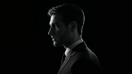 The Timeless Executive - A classic, black-and-white digital wallpaper of a male professional, captured in a profile shot