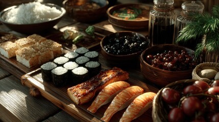 Sushi Platter with Rice & Fruit