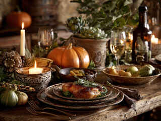 Autumn Dinner with Candlelight and Rustic Decor