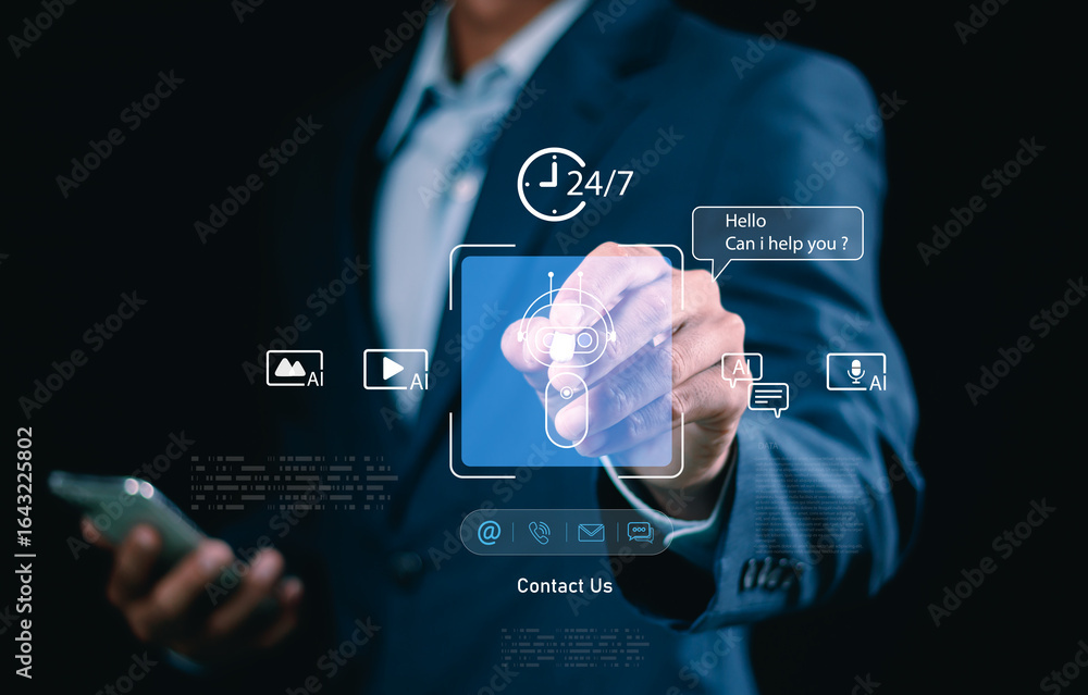Aufkleber ai chatbot support and 24/7 virtual assistant concept with futuristic contact icons, automation, ai-
