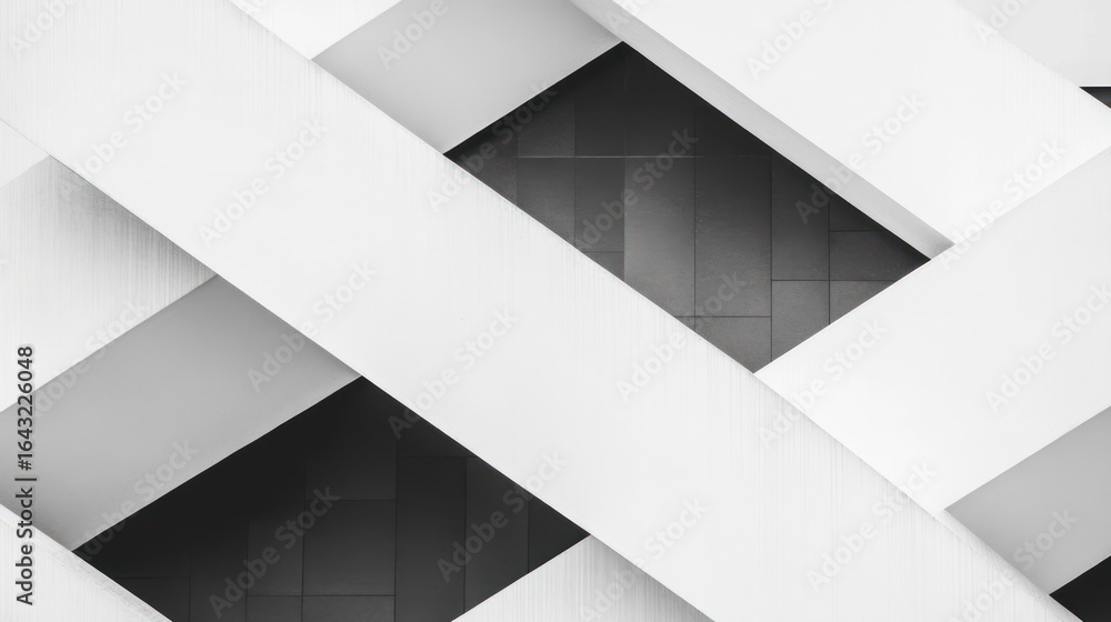 Poster architectural abstraction of crossing white beams creating a modern and geometric pattern