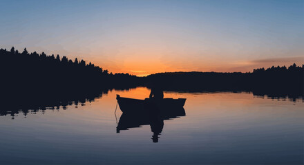 serene sunset solitude a fishermans peaceful evening on a calm lake perfect for relaxation and tranquility themes