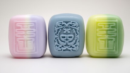 Artistic soap designs inspired by traditional patterns craft fair handmade products indoor close-up cultural heritage